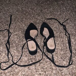 RAYE black lace-up mules w/ 1” heel, size 5.5
